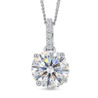 Crown inspired Moissanite Solitaire Pendant with Chain (Size 18) in Rhodium Overlay Sterling Silver 3.30 Ct.