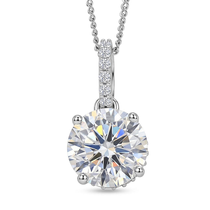 Crown inspired Moissanite Solitaire Pendant with Chain (Size 18) in Rhodium Overlay Sterling Silver 3.30 Ct. 4477716 1