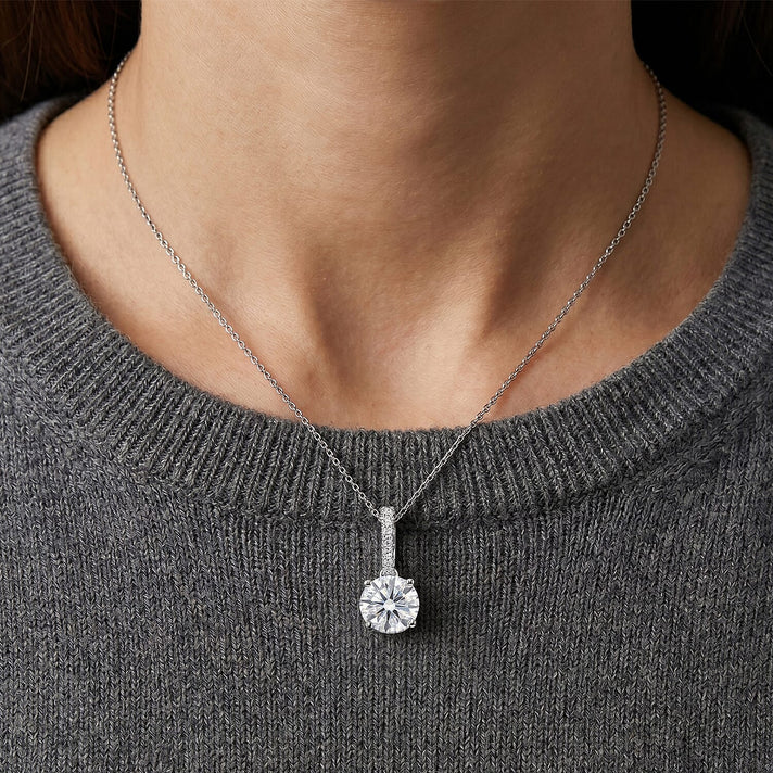 Crown inspired Moissanite Solitaire Pendant with Chain (Size 18) in Rhodium Overlay Sterling Silver 3.30 Ct. 4477716 2