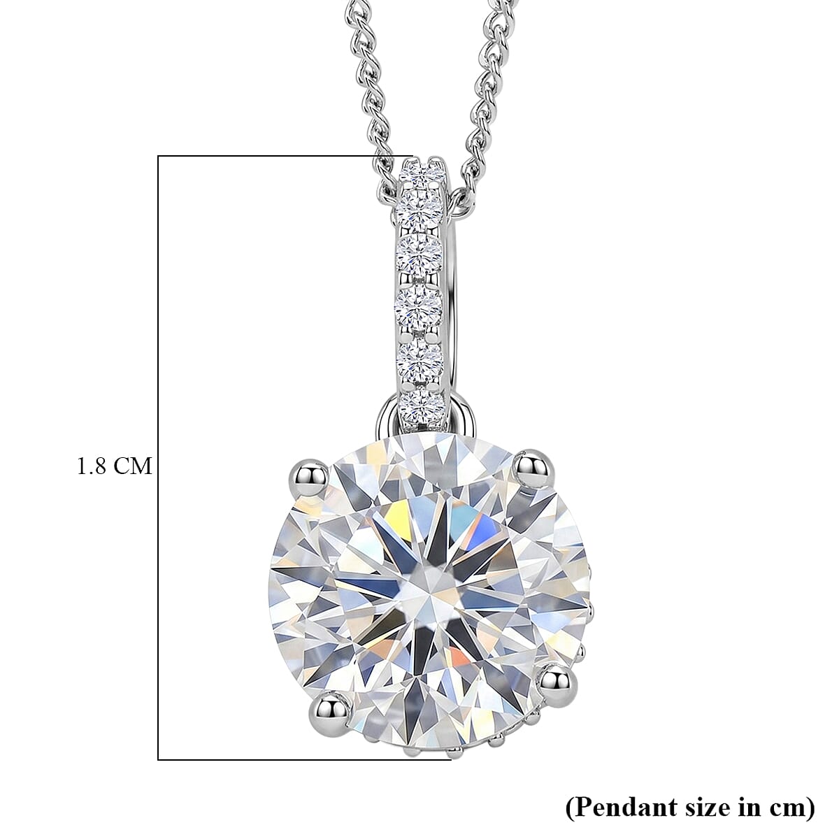 Crown inspired Moissanite Solitaire Pendant with Chain (Size 18) in Rhodium Overlay Sterling Silver 3.30 Ct. V32513288 4