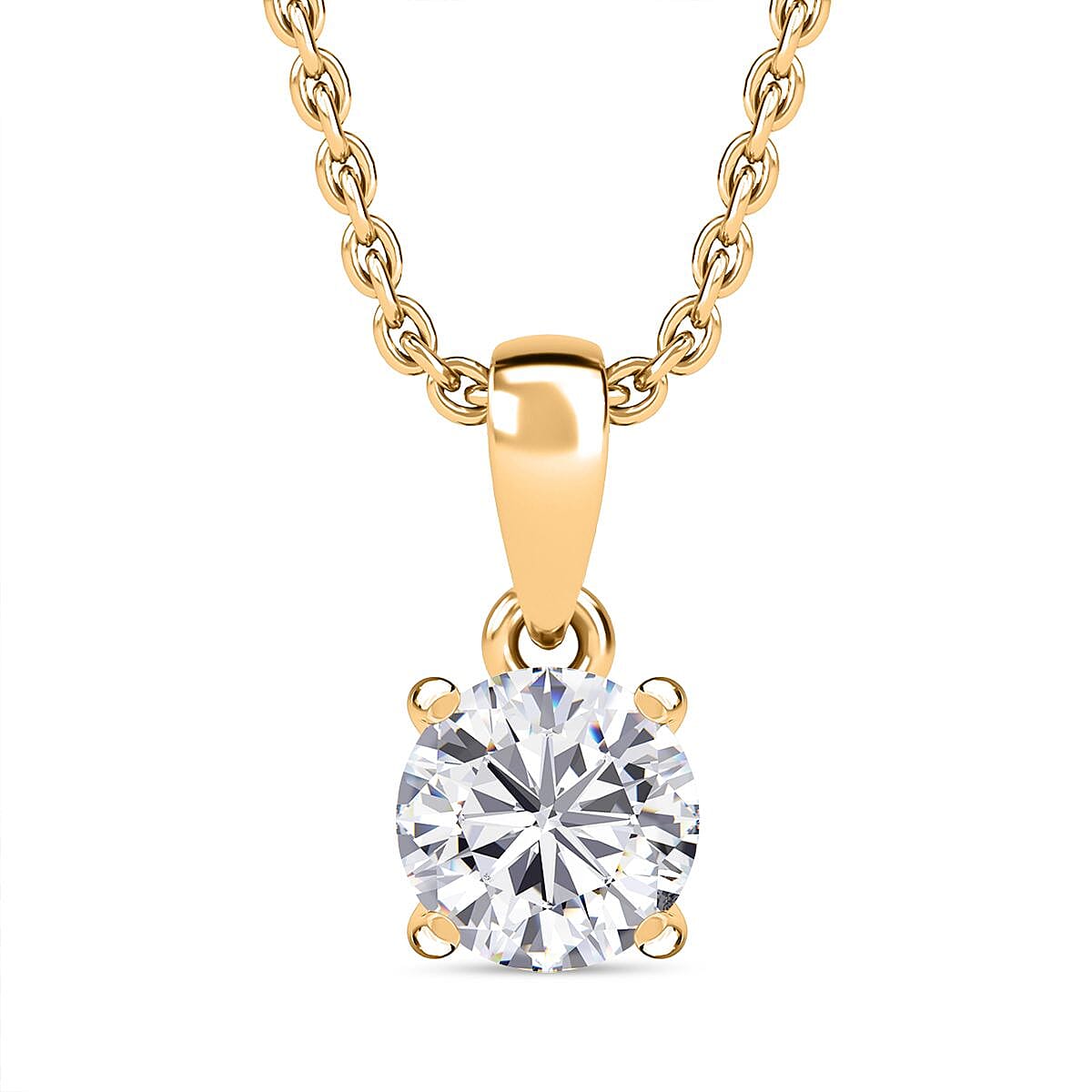 Moissanite Pendant with Chain (Size - 20) in 18K Vermeil Yellow Gold Plated Sterling Silver V32737800 0