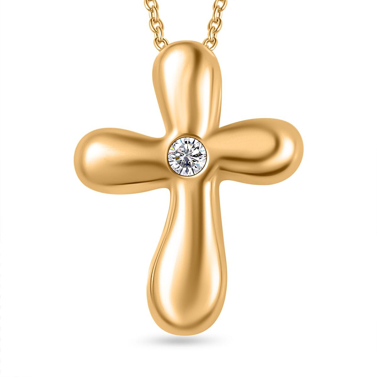 Moissanite Cross Pendant with Chain (Size 20) in 18K Yellow Gold Vermeil Plated Sterling Silver 4269765 0