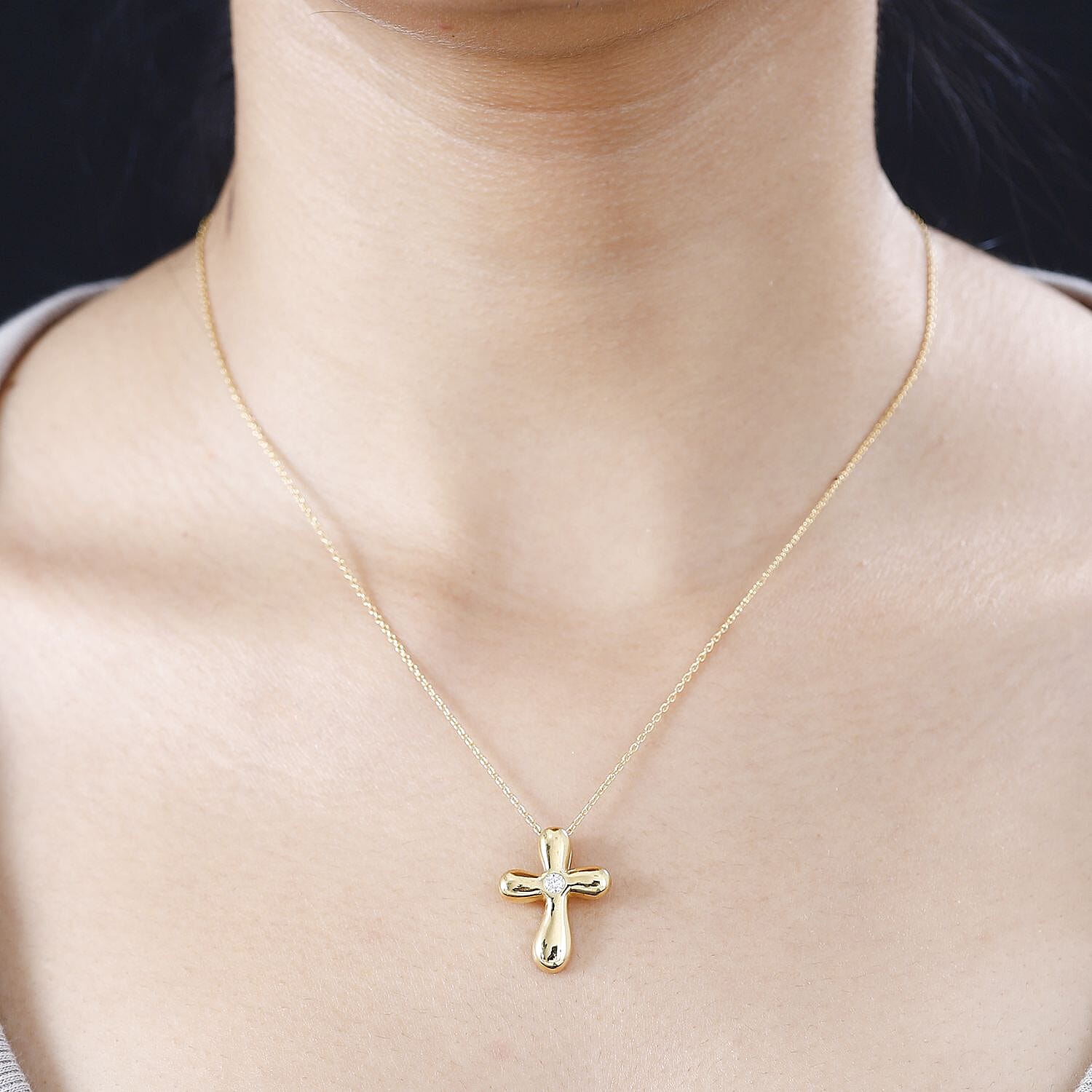 Moissanite Cross Pendant with Chain (Size 20) in 18K Yellow Gold Vermeil Plated Sterling Silver 4269765 2