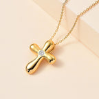 Moissanite Cross Pendant with Chain (Size 20) in 18K YG Vermeil Plated Sterling Silver