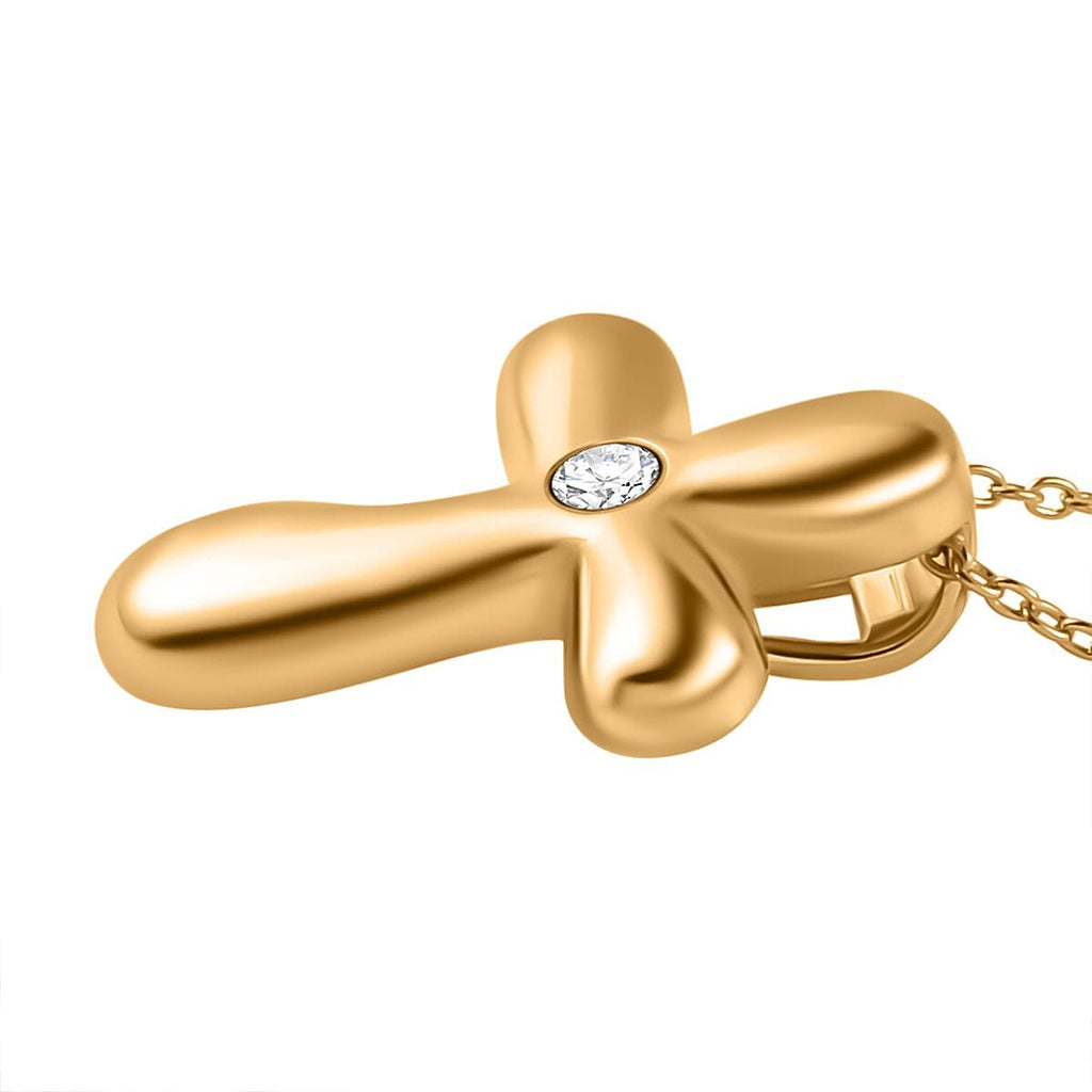 Moissanite Cross Pendant with Chain (Size 20) in 18K YG Vermeil Plated Sterling Silver