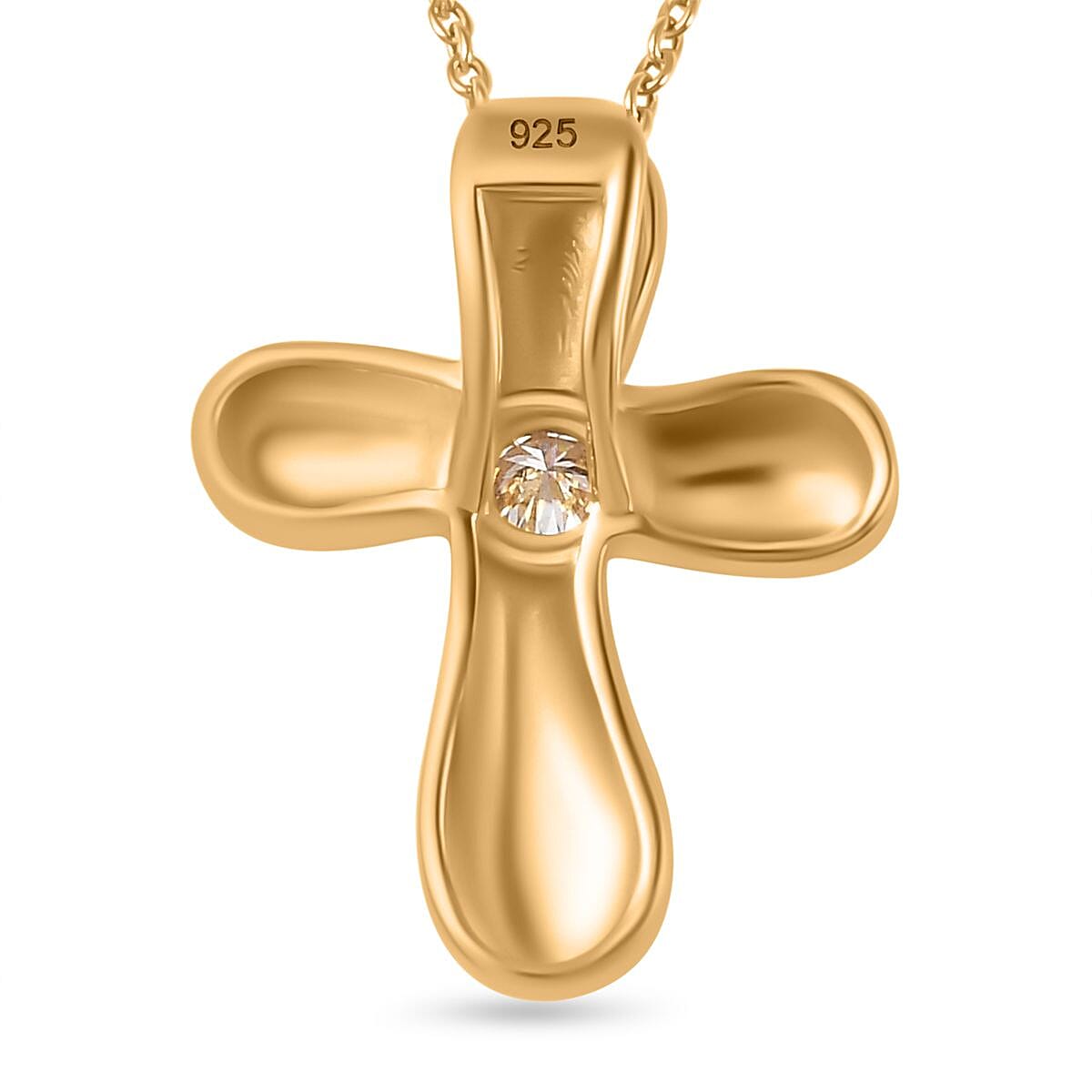 Moissanite Cross Pendant with Chain (Size 20) in 18K Yellow Gold Vermeil Plated Sterling Silver 4269765 5