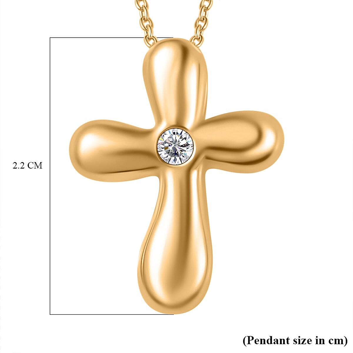 Moissanite Cross Pendant with Chain (Size 20) in 18K Yellow Gold Vermeil Plated Sterling Silver 4269765 7