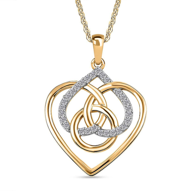 Moissanite Interlocked Hearts Pendant with Chain (Size 20) in 18K Vermeil Yellow Gold Plated Sterling Silver