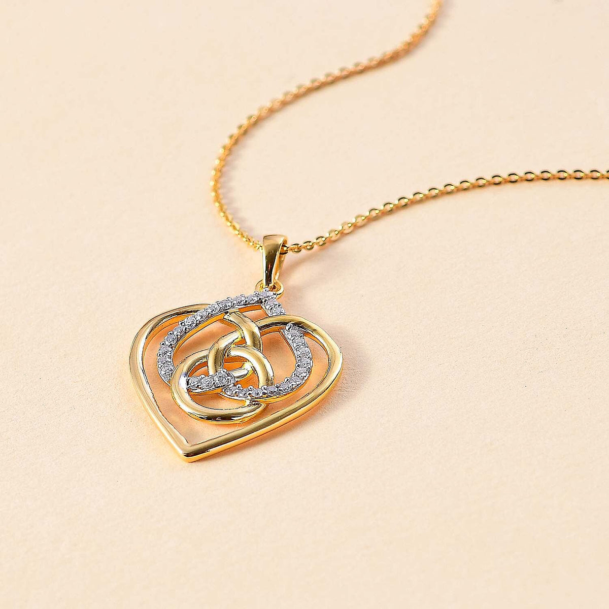 Moissanite Interlocked Hearts Pendant with Chain (Size 20) in 18K Vermeil Yellow Gold Plated Sterling Silver V32710574 3