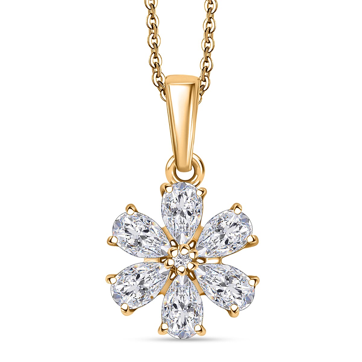 D'Joy Moissanite Floral Pendant with Chain (Size 20) in Yellow Gold Plated Sterling Silver 1.31 Ct. 4417532 0