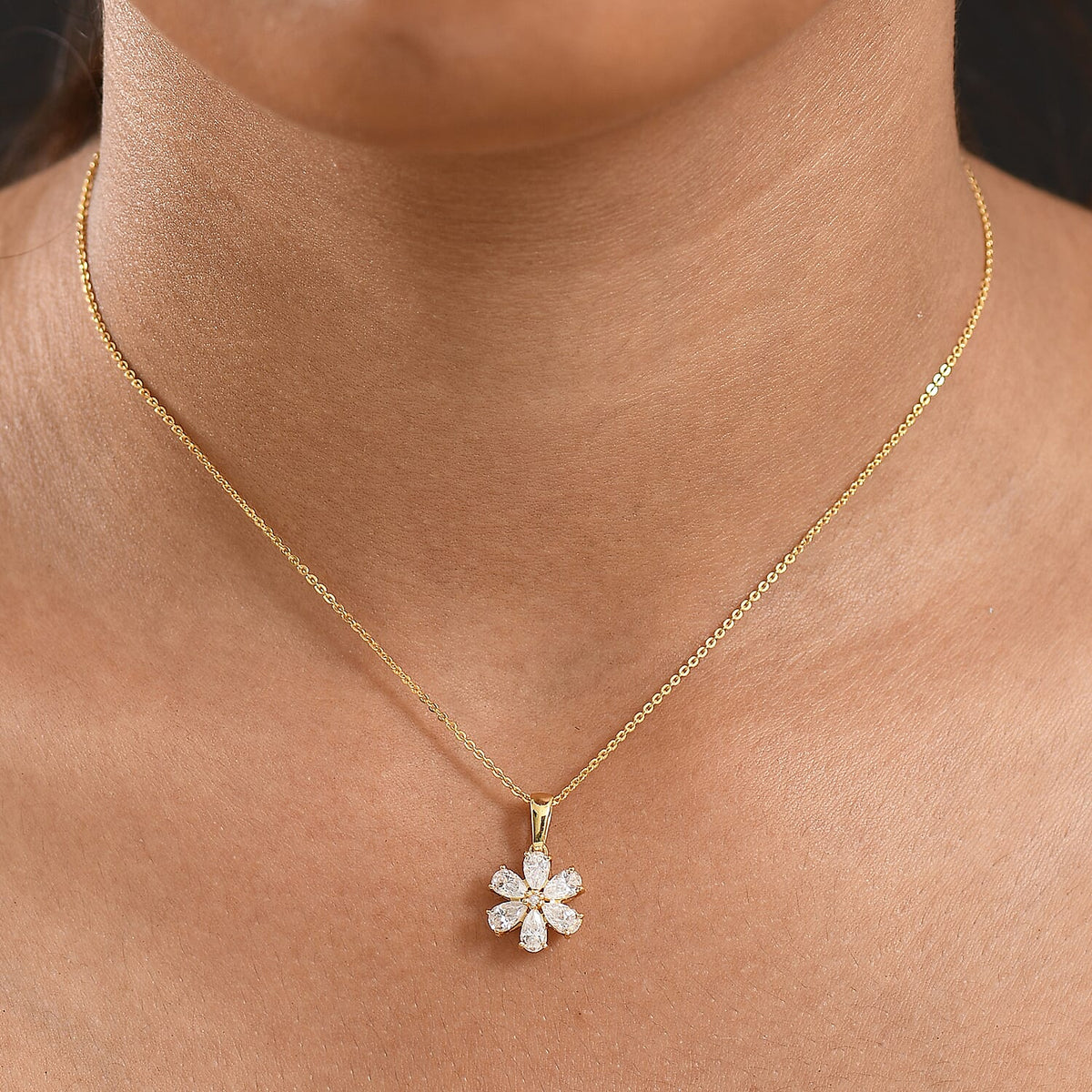 D'Joy Moissanite Floral Pendant with Chain (Size 20) in Yellow Gold Plated Sterling Silver 1.31 Ct. 4417532 2