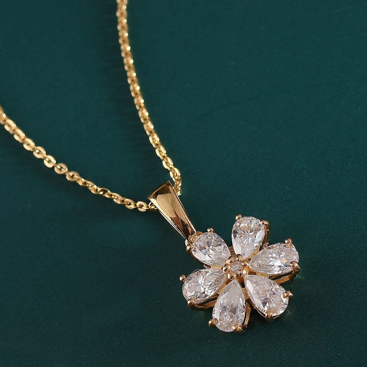 D'Joy Moissanite Floral Pendant with Chain (Size 20) in Yellow Gold Plated Sterling Silver 1.31 Ct. 4417532 3