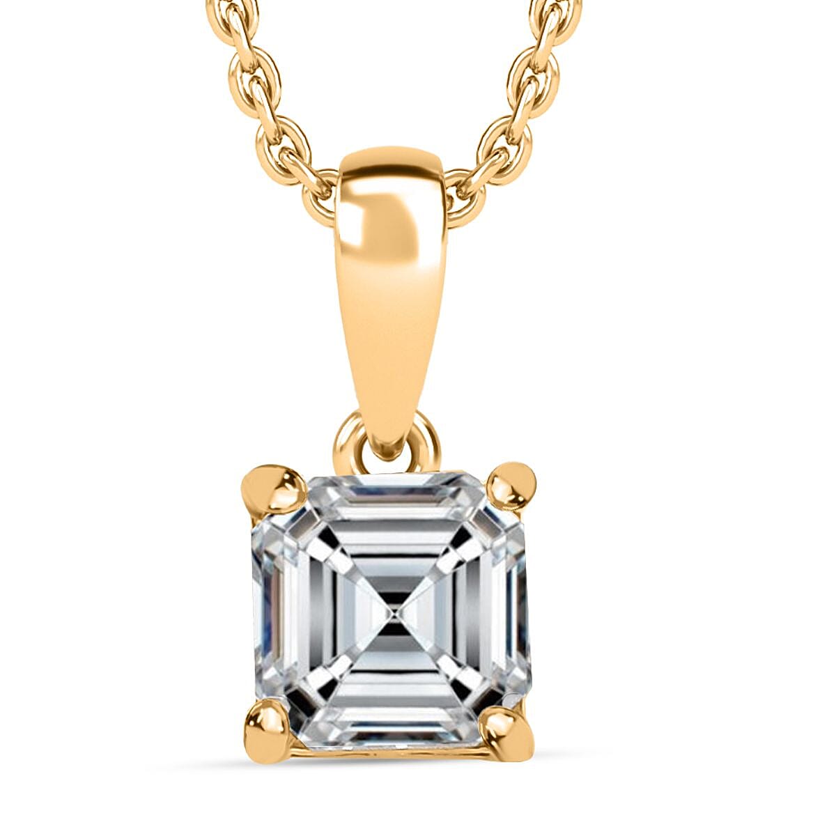 Moissanite Asscher-Cut Solitaire Pendant with Chain (Size 20) in Yellow Gold Plated Sterling Silver 1.16 Ct. 4417977 0