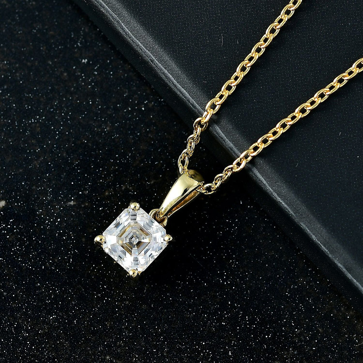 Moissanite Asscher-Cut Solitaire Pendant with Chain (Size 20) in Yellow Gold Plated Sterling Silver 1.16 Ct. 4417977 2