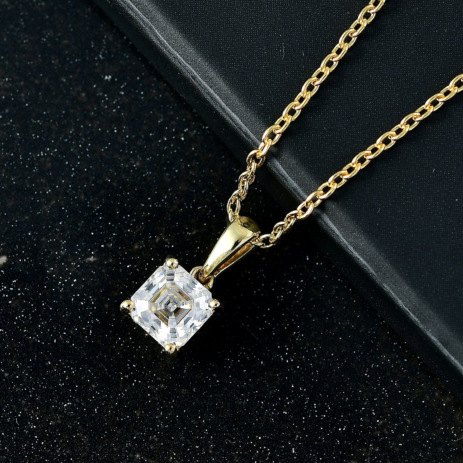 Moissanite Asscher-Cut Solitaire Pendant with Chain (Size 20) in Yellow Gold Plated Sterling Silver 1.16 Ct. 4417977 2