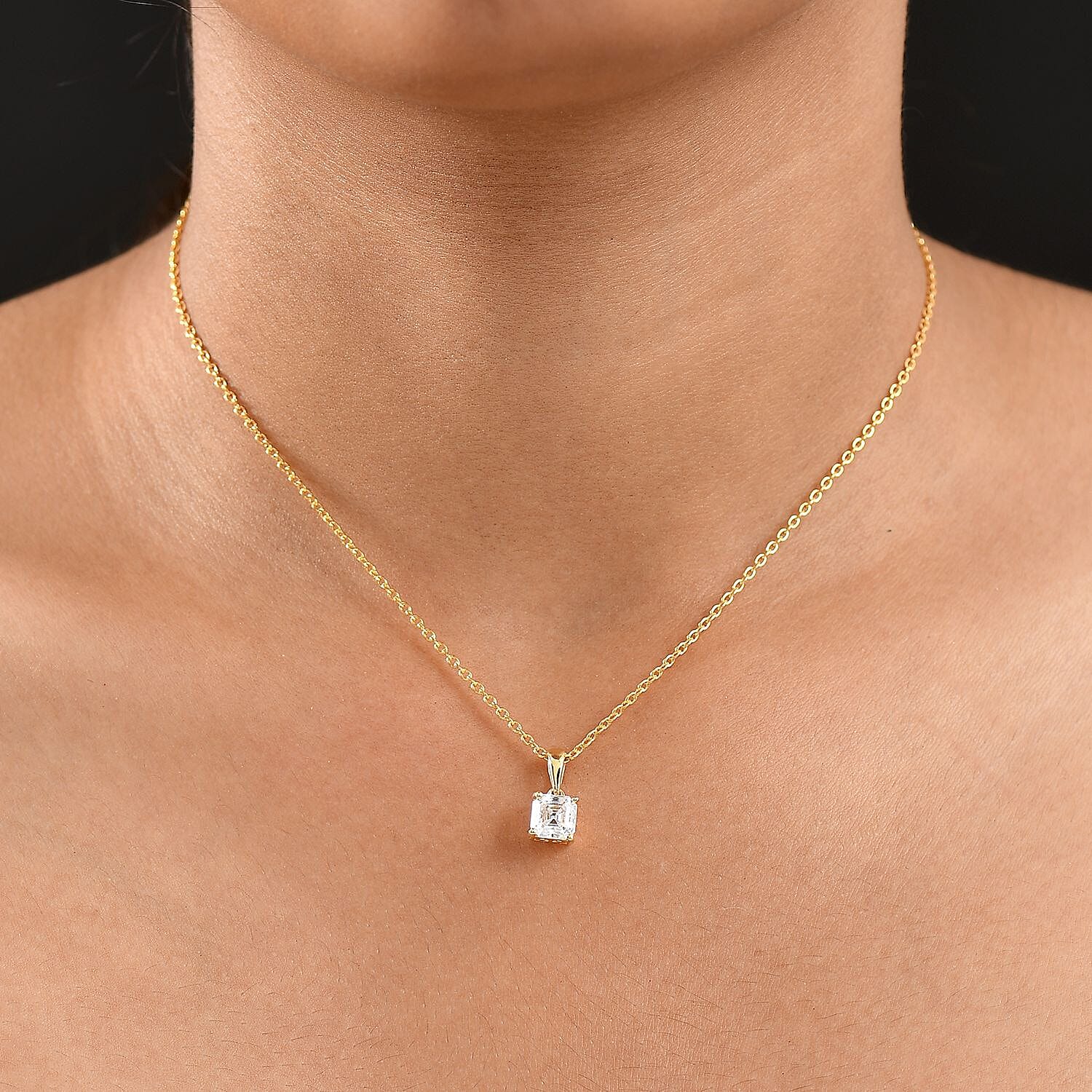 Moissanite Asscher-Cut Solitaire Pendant with Chain (Size 20) in Yellow Gold Plated Sterling Silver 1.16 Ct. 4417977 3