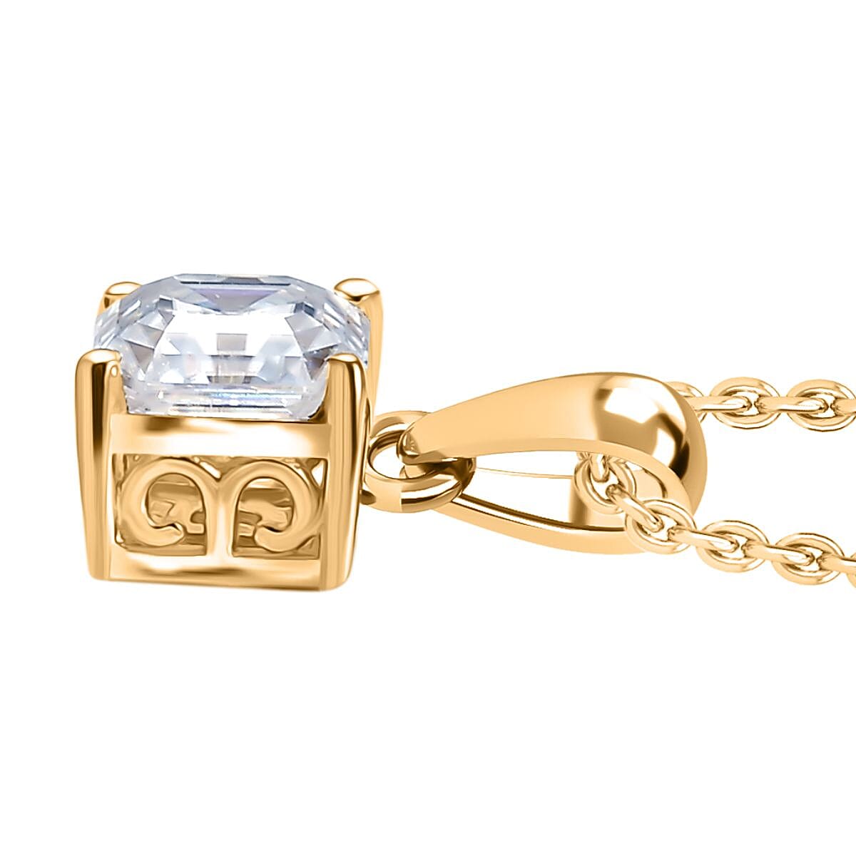 Moissanite Asscher-Cut Solitaire Pendant with Chain (Size 20) in Yellow Gold Plated Sterling Silver 1.16 Ct. 4417977 4