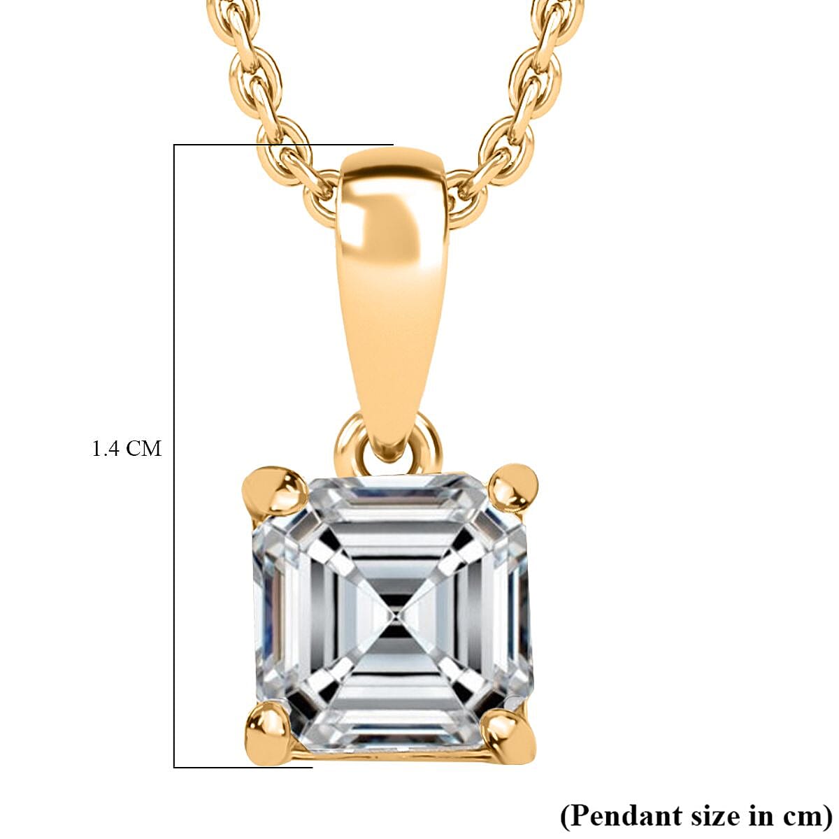Moissanite Asscher-Cut Solitaire Pendant with Chain (Size 20) in Yellow Gold Plated Sterling Silver 1.16 Ct. 4417977 6