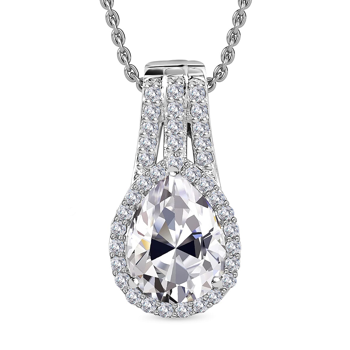 Moissanite Pendant with Chain (Size 20) in Platinum Overlay Sterling Silver 1.84 Ct. 4141221 0