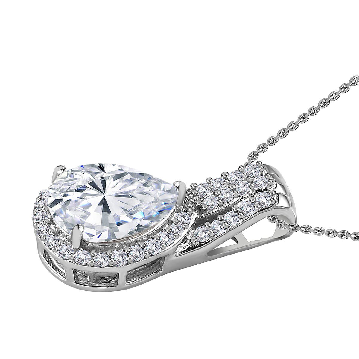 Moissanite Pendant with Chain (Size 20) in Platinum Overlay Sterling Silver 1.84 Ct. 4141221 4