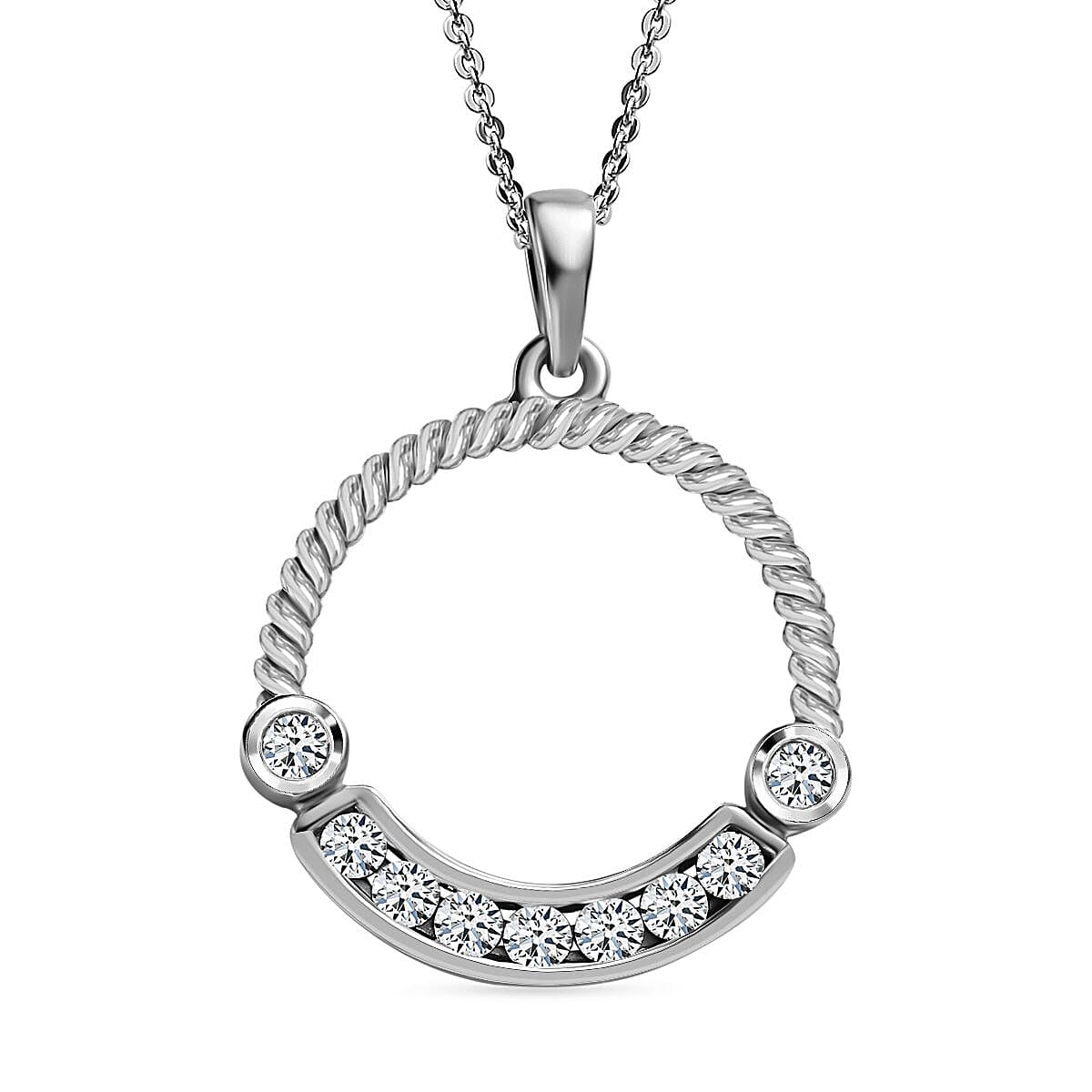 Moissanite Pendant with Chain (Size 20) in Platinum Overlay Sterling Silver 4157905 0
