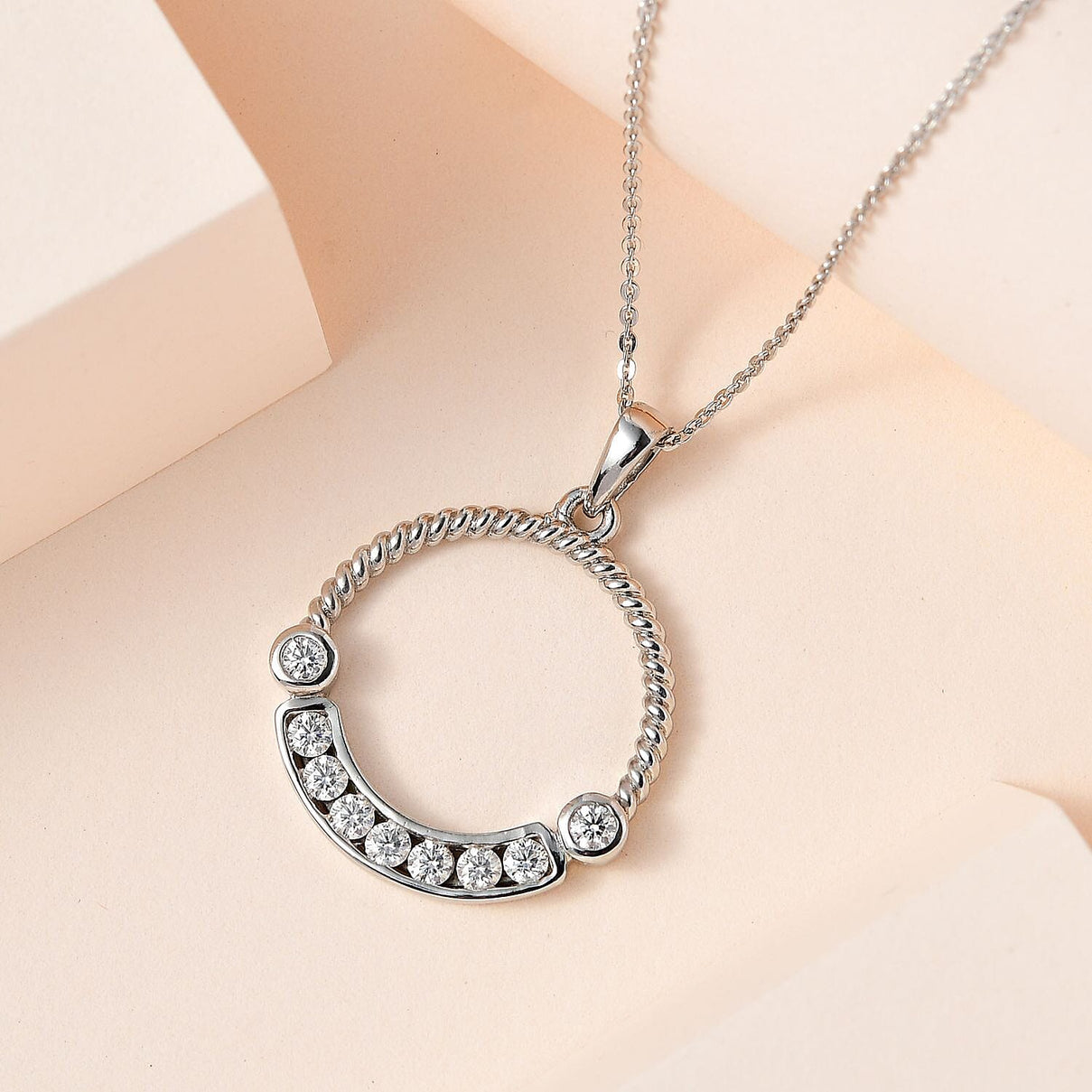 Moissanite Pendant with Chain (Size 20) in Platinum Overlay Sterling Silver 4157905 3
