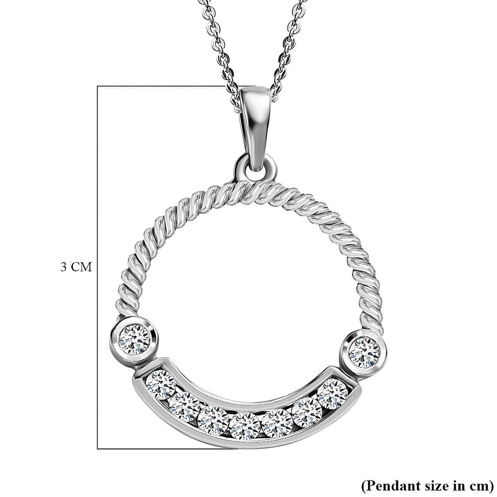 Moissanite Pendant with Chain (Size 20) in Platinum Overlay Sterling Silver