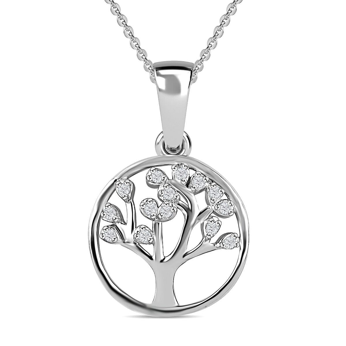 Moissanite Tree of Life Pendant with Chain (Size 20) in Platinum Overlay Sterling Silver 0.070 Ct. 4176822 0