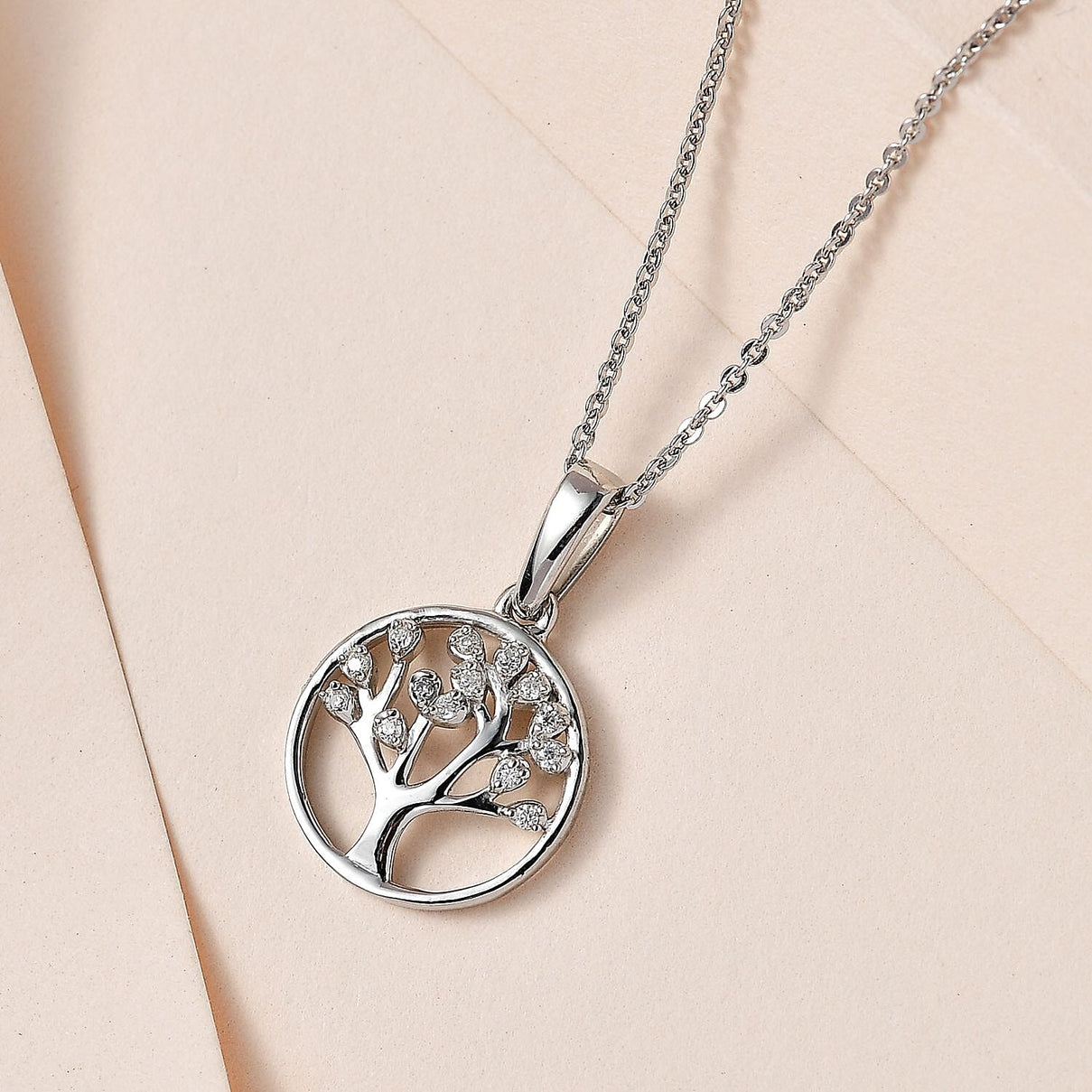 Moissanite Tree of Life Pendant with Chain (Size 20) in Platinum Overlay Sterling Silver 0.070 Ct. 4176822 3