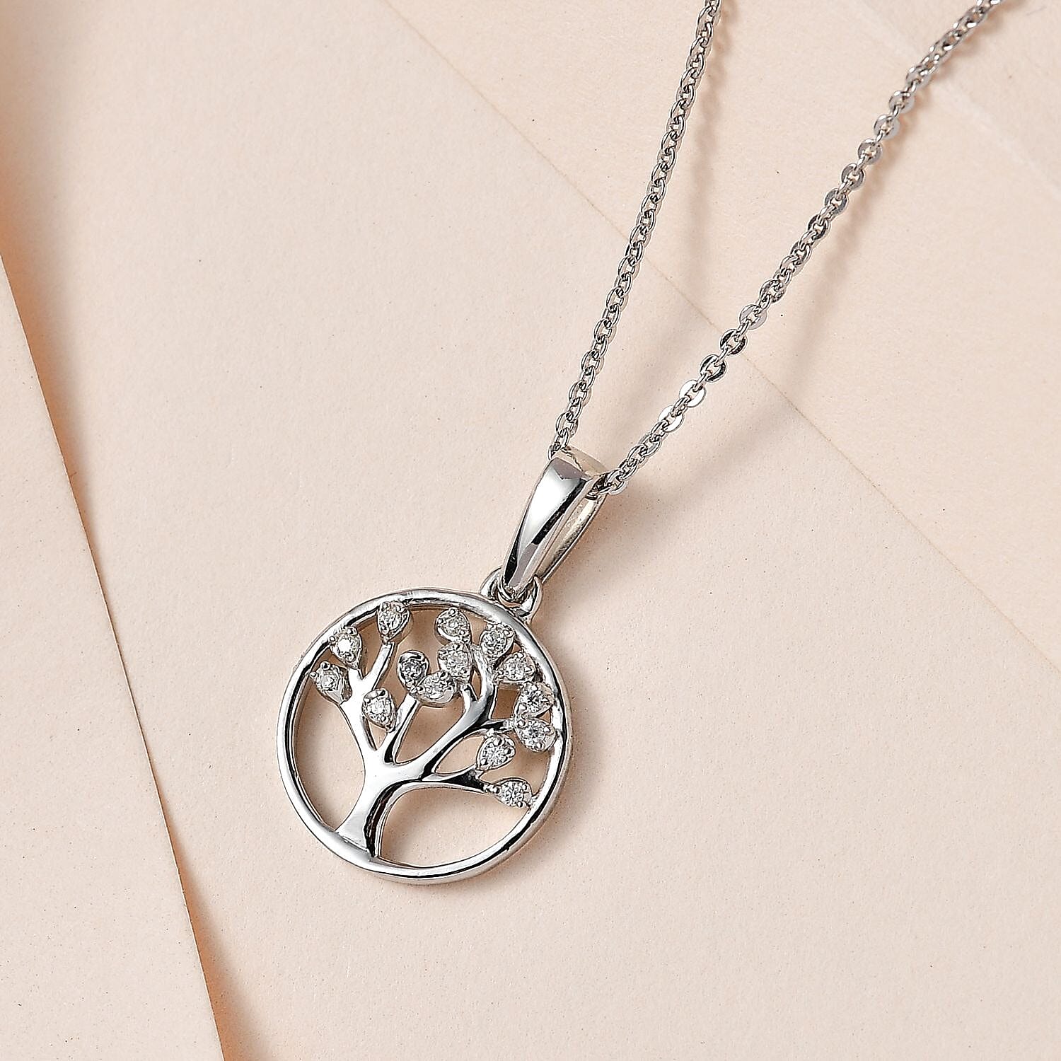 Moissanite Tree of Life Pendant with Chain (Size 20) in Platinum Overlay Sterling Silver 0.070 Ct. 4176822 3