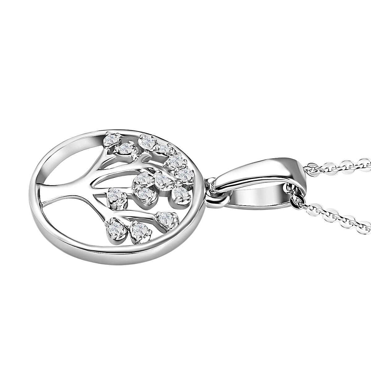 Moissanite Tree of Life Pendant with Chain (Size 20) in Platinum Overlay Sterling Silver 0.070 Ct. 4176822 4