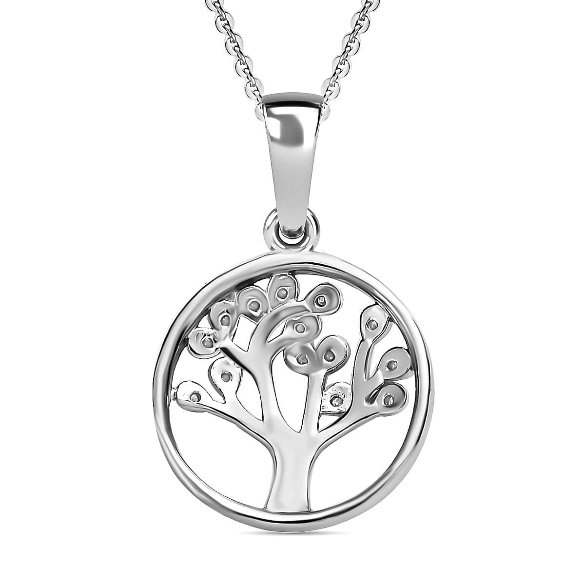 Moissanite Tree of Life Pendant with Chain (Size 20) in Platinum Overlay Sterling Silver 0.070 Ct. 4176822 5