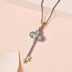 Moissanite Key Pendant with Chain (Size 20) in Platinum and 18K Vermeil Yellow Gold Plated Sterling Silver, Silver Wt. 5.09 Gms