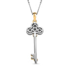 Moissanite Key Pendant with Chain (Size 20) in Platinum and 18K Vermeil Yellow Gold Plated Sterling Silver, Silver Wt. 5.09 Gms