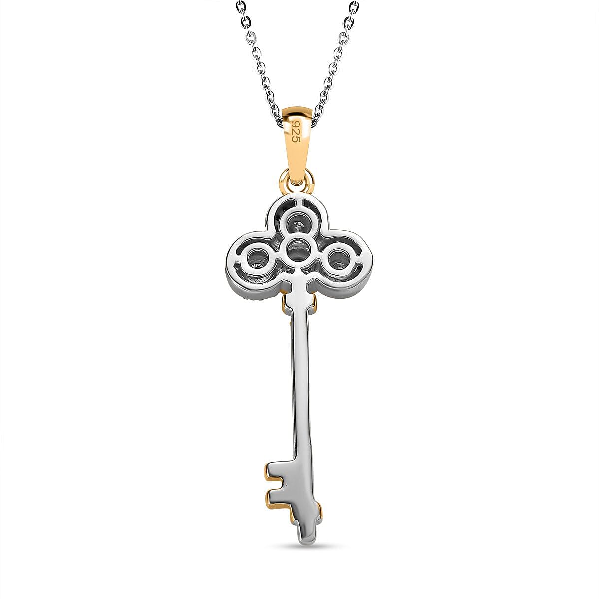 Moissanite Key Pendant with Chain (Size 20) in Platinum and 18K Vermeil Yellow Gold Plated Sterling Silver 4194568 5
