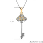 Moissanite Key Pendant with Chain (Size 20) in Platinum and 18K Vermeil Yellow Gold Plated Sterling Silver, Silver Wt. 5.09 Gms