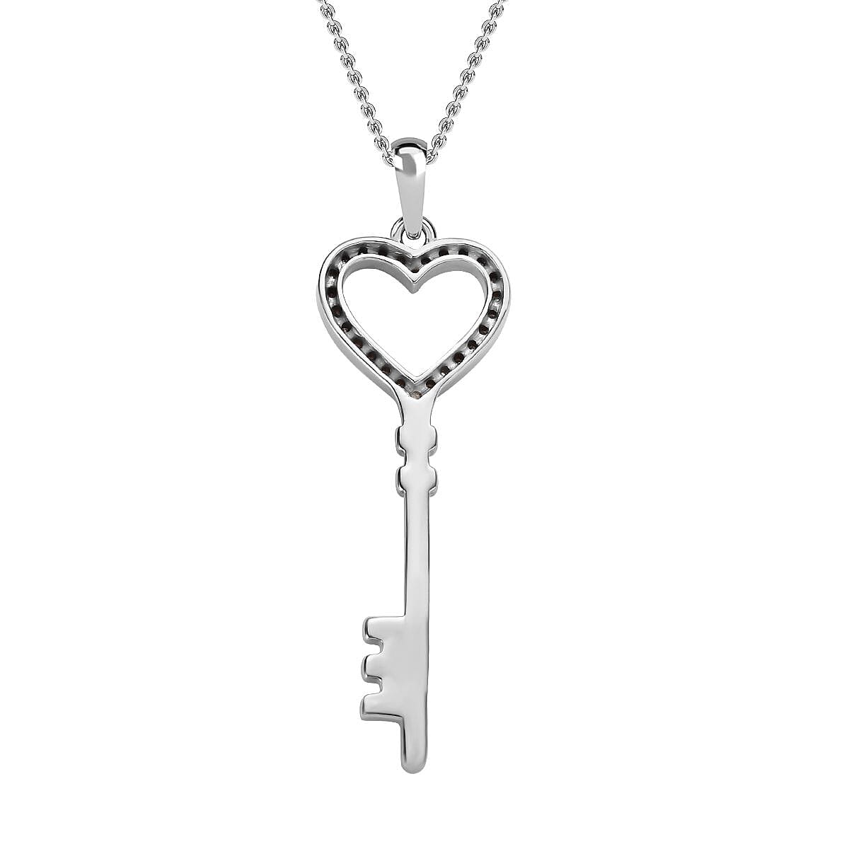 Moissanite Key Pendant with Chain (Size 20) in Platinum Overlay Sterling Silver 4194570 5