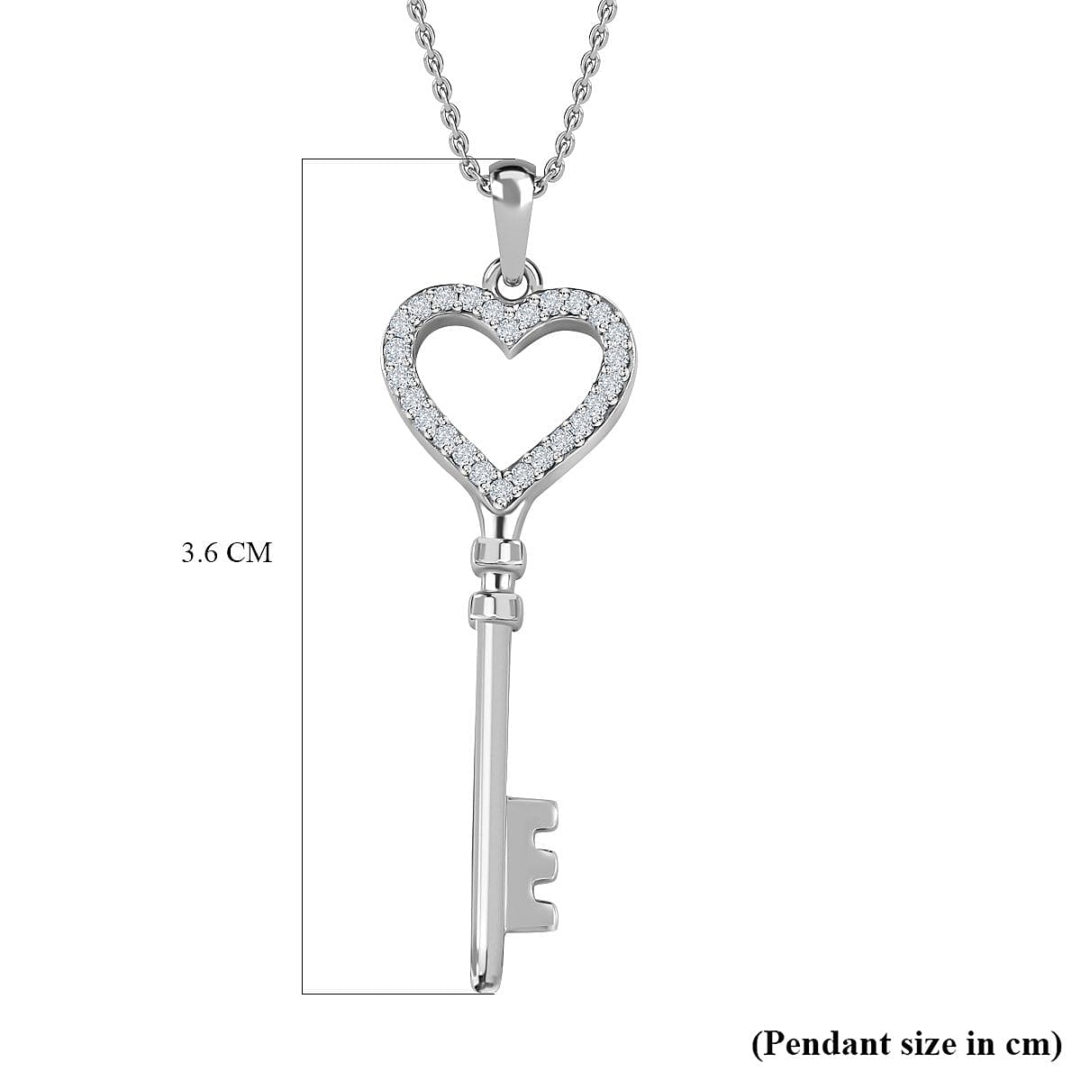 Moissanite Key Pendant with Chain (Size 20) in Platinum Overlay Sterling Silver 4194570 7