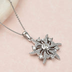 Moissanite Sun Burst Pendant with Chain (Size 20) in Platinum Overlay Sterling Silver, 5.10 GM