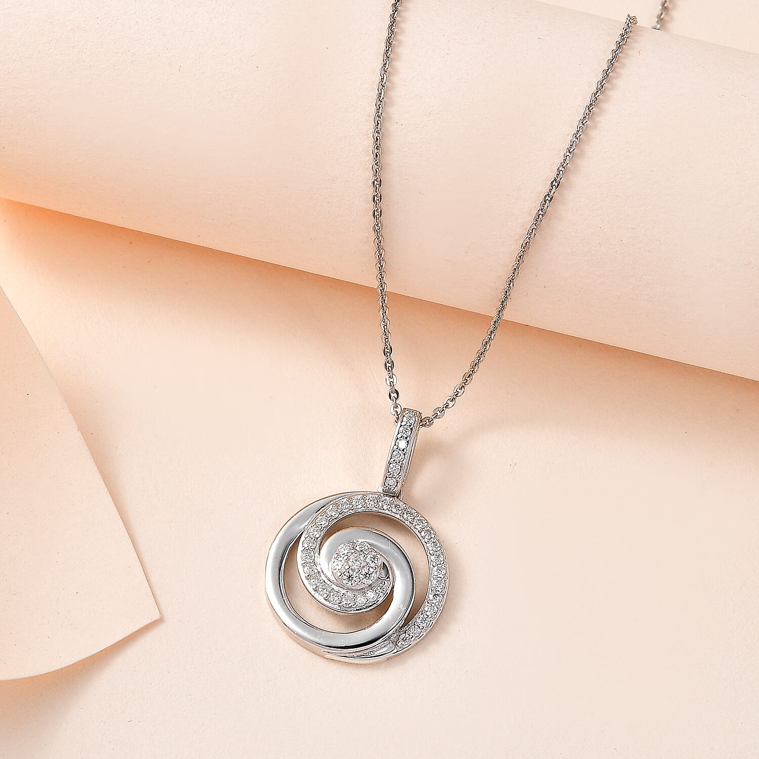Moissanite Pendant with Chain (Size 20) in Platinum Overlay Sterling Silver, Silver Wt. 5.4 Gms 4211255 2