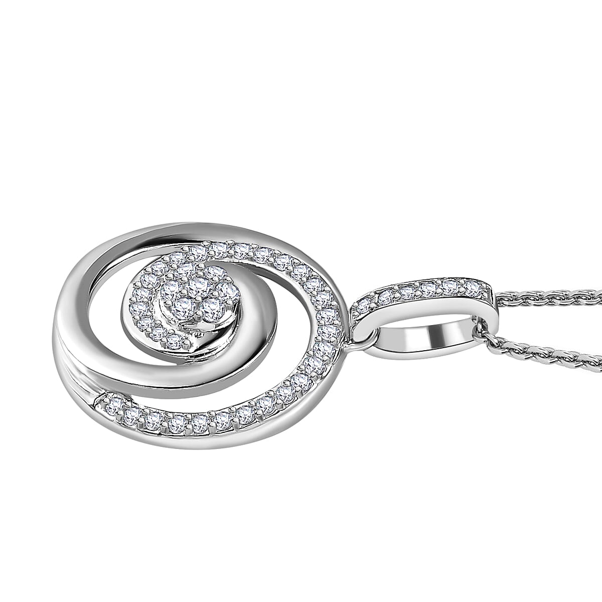 Moissanite Pendant with Chain (Size 20) in Platinum Overlay Sterling Silver, Silver Wt. 5.4 Gms 4211255 3