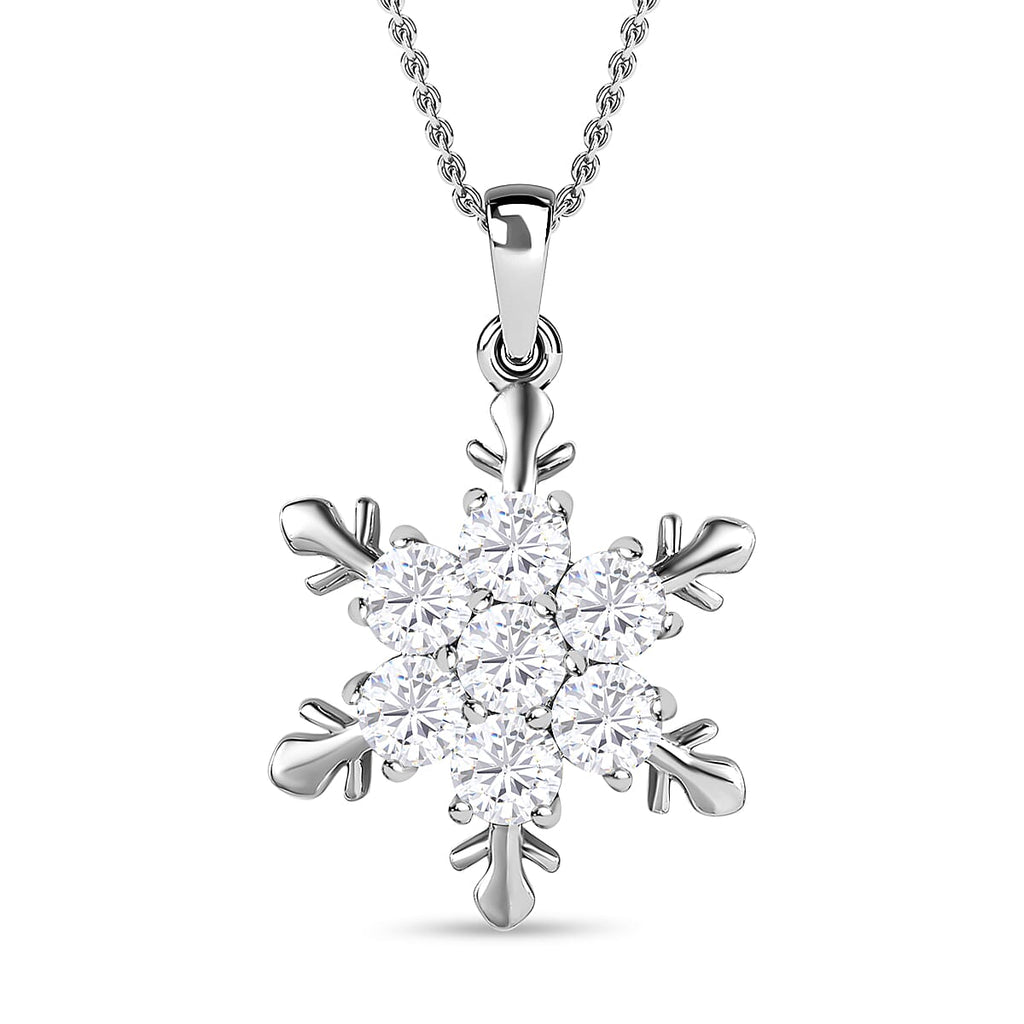 Moissanite Snowflake Pendant with Chain (Size 20) in Platinum Overlay Sterling Silver 1.63 Ct.