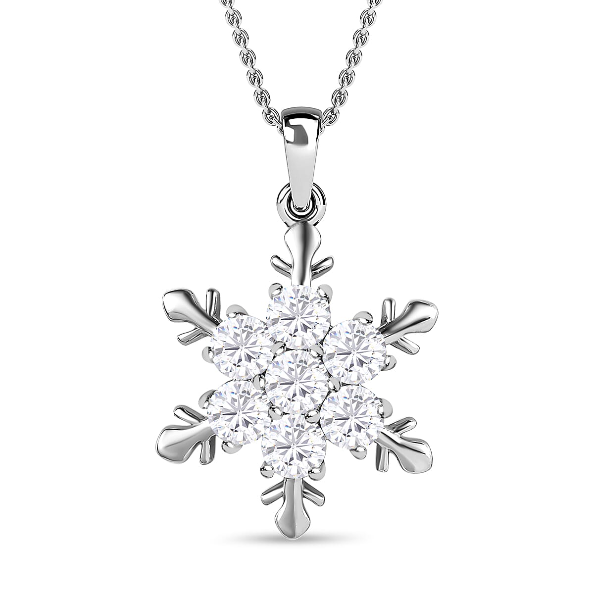 Moissanite Snowflake Pendant with Chain (Size 20) in Platinum Overlay Sterling Silver 1.63 Ct. 4218841 0
