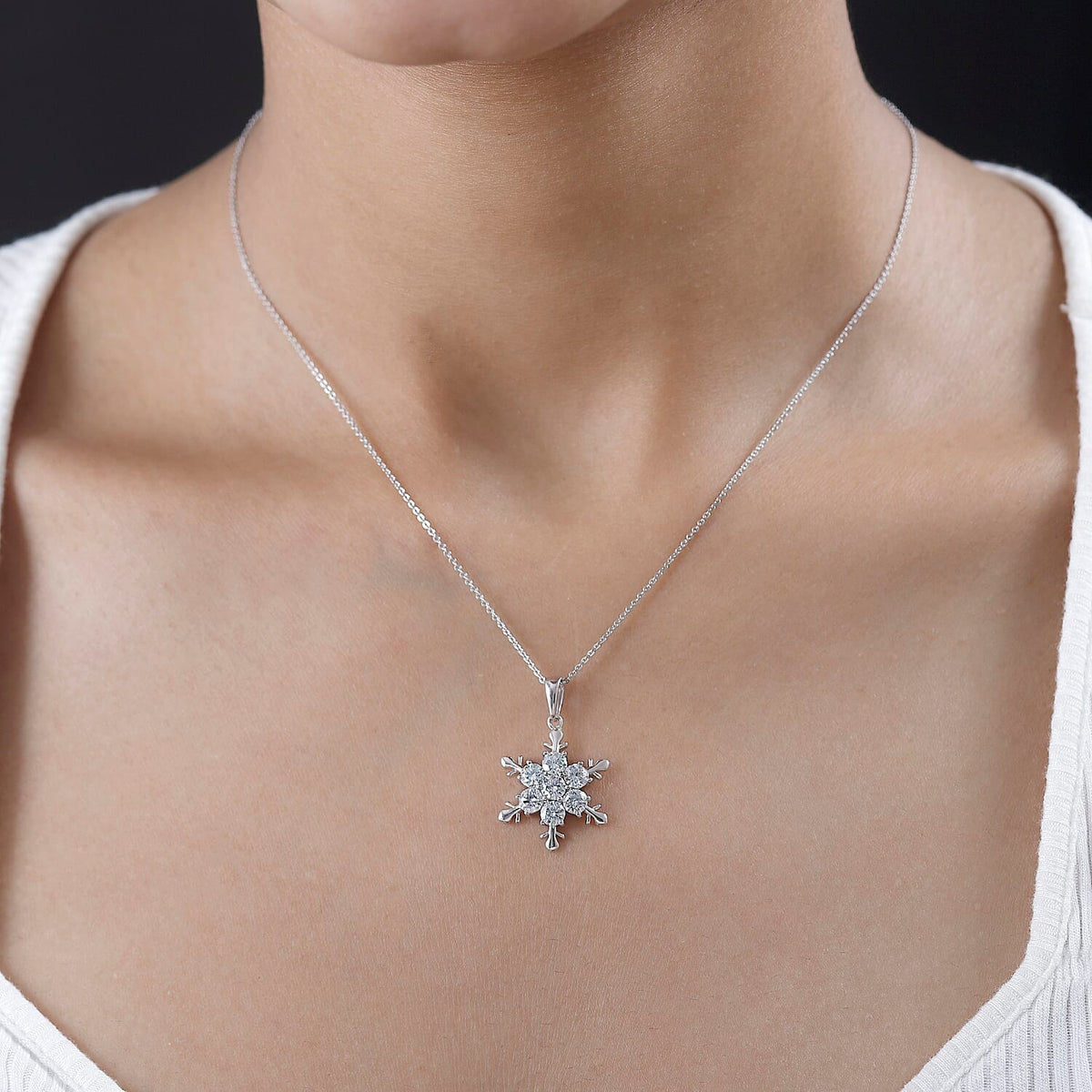 Moissanite Snowflake Pendant with Chain (Size 20) in Platinum Overlay Sterling Silver 1.63 Ct. 4218841 1