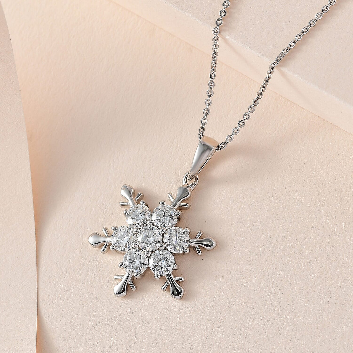 Moissanite Snowflake Pendant with Chain (Size 20) in Platinum Overlay Sterling Silver 1.63 Ct. 4218841 2
