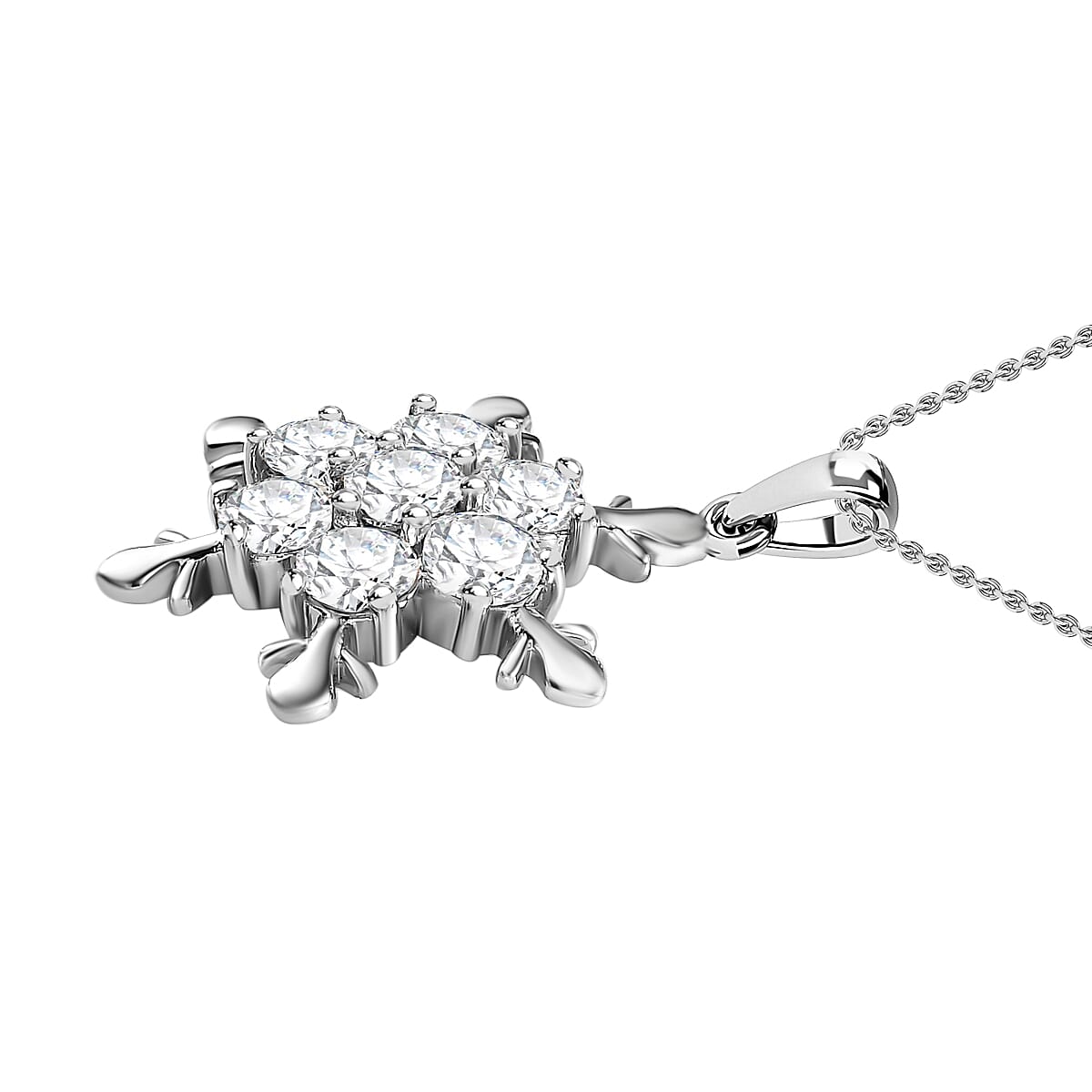 Moissanite Snowflake Pendant with Chain (Size 20) in Platinum Overlay Sterling Silver 1.63 Ct. 4218841 3