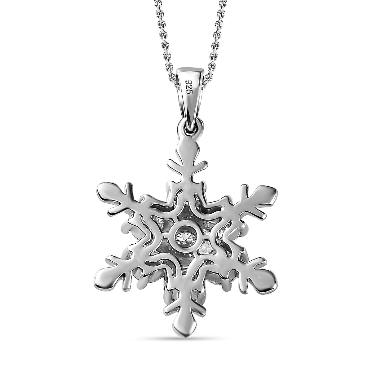 Moissanite Snowflake Pendant with Chain (Size 20) in Platinum Overlay Sterling Silver 1.63 Ct. 4218841 4