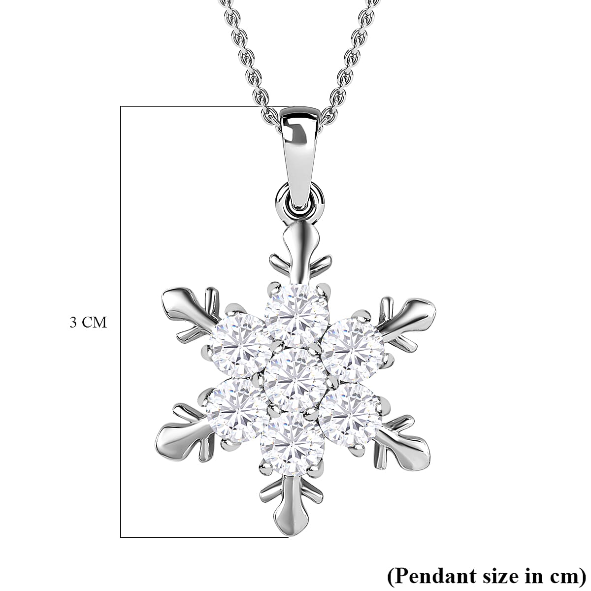 Moissanite Snowflake Pendant with Chain (Size 20) in Platinum Overlay Sterling Silver 1.63 Ct. 4218841 6