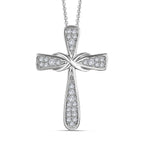 Moissanite Cross Pendant with Chain (Size 20) in Platinum Overlay Sterling Silver