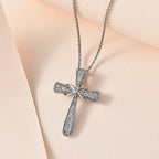 Moissanite Cross Pendant with Chain (Size 20) in Platinum Overlay Sterling Silver